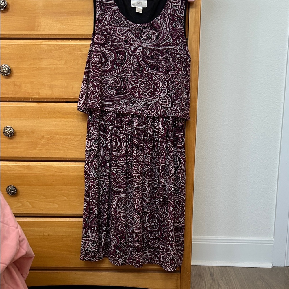 LOFT Burgundy Paisley Sleeveless Dress